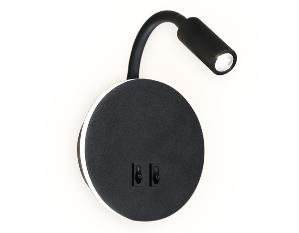 Настенный светодиодный светильник с выключателем FW296 SBK черный песок LED 6400К+4200K 6W+3W D150*163 Ambrella Light