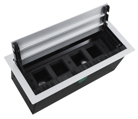 Donel Настольный встраиваемый розеточный блок с откидной крышкой 8 мод. (4 мод. 45х45), алюминий