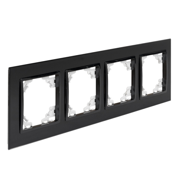 Минск Рамка 4-местная стеклянная черная EKF