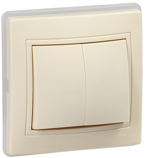 KVARTA Выключатель 2-клавишный ВС10-2-0-ККм-44 10А IP44 кремовый IEK