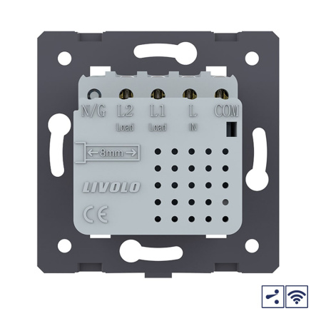 Двухклавишный проходной сенсорный выключатель Module с радиоупр., цвет белый (механизм) Livolo