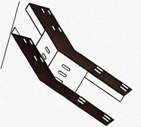 Лоток перфорированный КП 300х100-45 УХЛ1 для поворота трассы вверх на 45, оцинкованный лист S1,0
