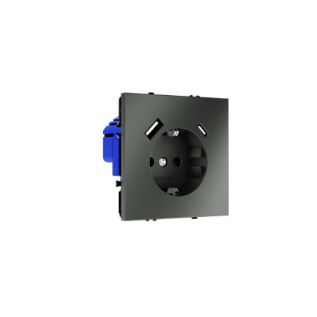 Розетка встраиваемая Voltum S70 с заземлением и защитными шторками, 16А, с USB, A+C, (титан)