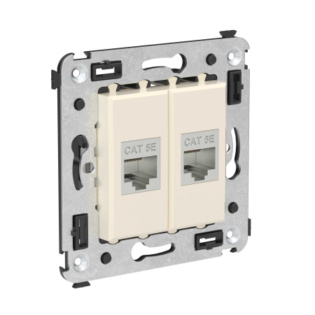 Компьютерная розетка RJ-45 без шторки в стену, кат.5e двойная экранированная, "Avanti", "Ванильная дымка" DKC