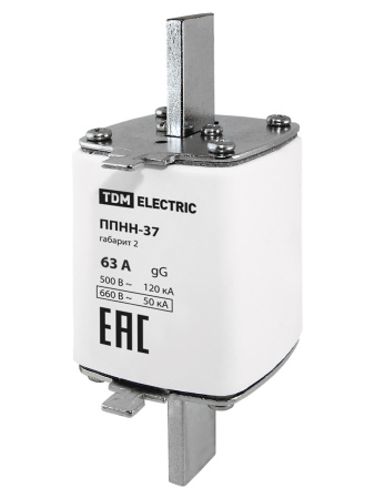 Плавкая вставка предохранителя ППНН-37, габарит 2, 63А TDM