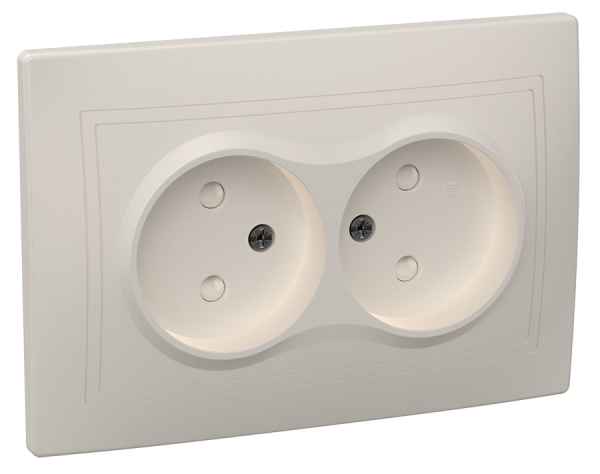 Розетка 2-местная РСш12-2-ККм без з/з с защитной шторкой 10А КВАРТА кремовый IEK