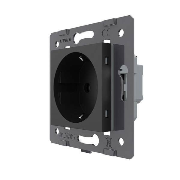 Розетка электрическая с заземлением защитными шторками 16A, зажимы, цвет черый (механизм) Livolo
