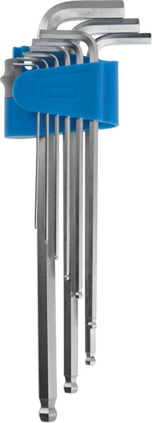 Набор ключей имбусовых "ЭКСПЕРТ" длинные с шариком,Cr-Mo,сатинир покрытие,эргоном держатель,HEX 1,5 - 10 мм,9шт ЗУБР