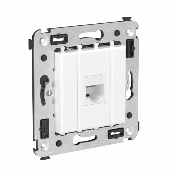 Компьютерная розетка RJ-45 без шторки в стену, кат.6 одинарная, "Avanti", "Белое облако" DKC