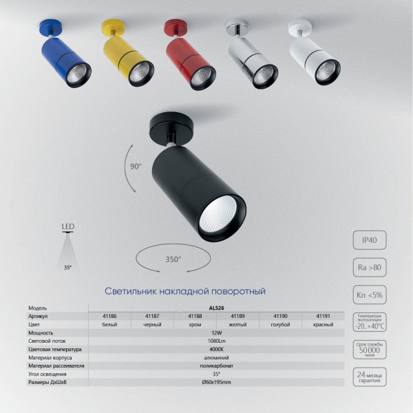 Светодиодный светильник Feron AL526 накладной 12W 4000K голубой
