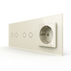 Сенсорный выключатель 4 клавиши (2-2) с розеткой 3 поста, цвет жемчужный Livolo