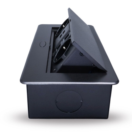 Розетка горизонтальная выдвижная 2 Euro 16А, 2 USB A с блоком 5В/2.1А, 2 RJ45 RocketSocket, проводка, цвет черный