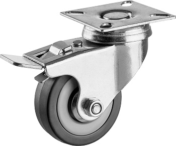 Колесо поворотное с тормозом d=50 мм, г/п 35 кг, резина/полипропилен, ЗУБР