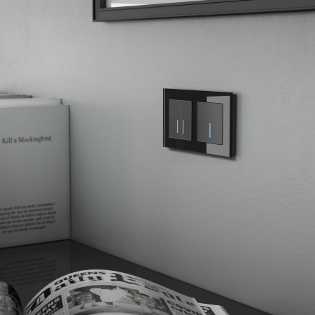 Сенсорный выключатель двухклавишный с подсветкой 1000 Вт (черный) СУ IP20 Werkel