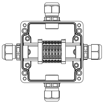 Взрывозащ. клемм. коробка из полиэстера TBE-P-03-(6xCBC.4)-1xPACMP(A)(B)(C)(D)1Ex e IIC Т5 Gb / Ex tb IIIC T95°C Db IP66 DKC