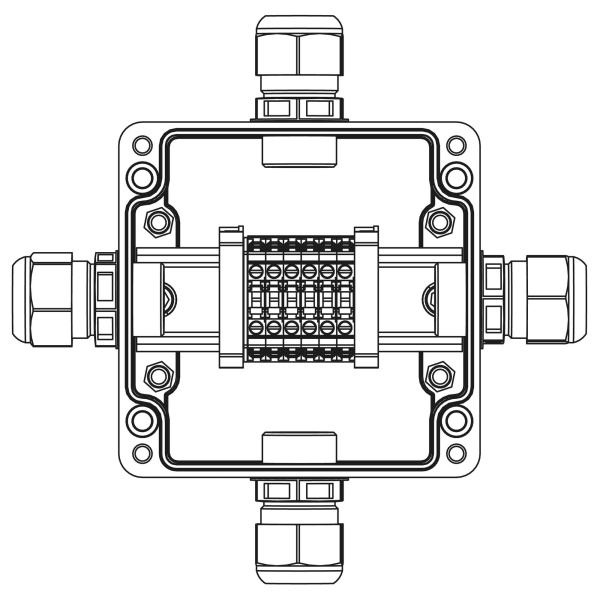 Взрывозащ. клемм. коробка из полиэстера TBE-P-03-(6xCBC.4)-1xPACMP(A)(B)(C)(D)1Ex e IIC Т5 Gb / Ex tb IIIC T95°C Db IP66 DKC
