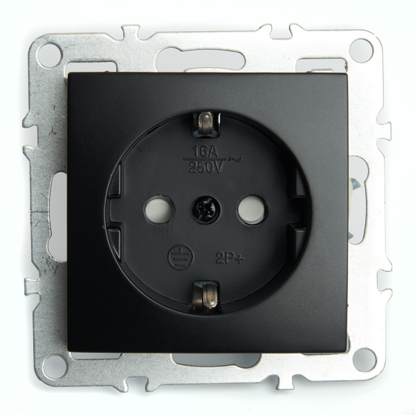 Розетка 1-местная с/з (механизм), STEKKER, PST16-9110-03, 250В, 16А с защитной шторкой, серия Эрна, черный