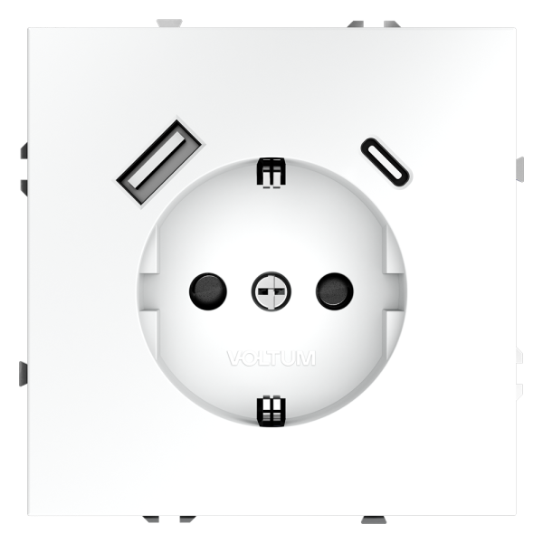 Розетка встраиваемая Voltum S70 с заземлением и защитными шторками, 16А, с USB, A+C, (белый матовый)
