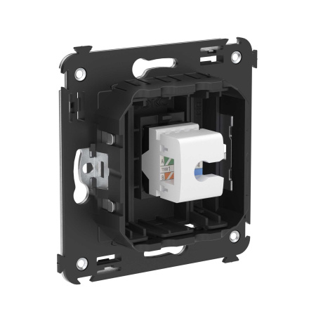 Компьютерная розетка RJ-45 без шторки в стену, кат.5е одинарная, "Avanti", "Черный матовый" DKC