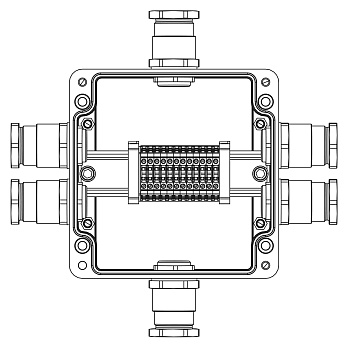 Взрывозащ. клемм. коробка из полиэстера TBE-P-05-(12xCBC.2)-2xKH3MHK(A)(B)(C)(D)1Ex e IIC Т5 Gb / Ex tb IIIC T95°C Db IP66 / ШЗ / КЗ DKC
