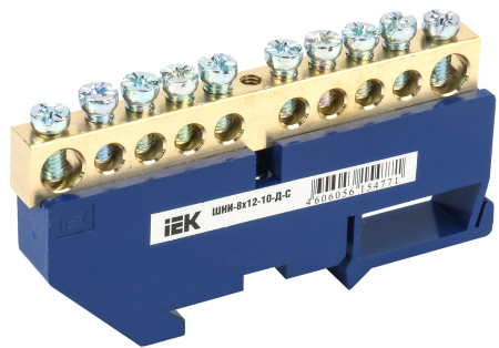 Шина N "ноль" на DIN-изоляторе ШНИ-8х12-10-Д-С IEK