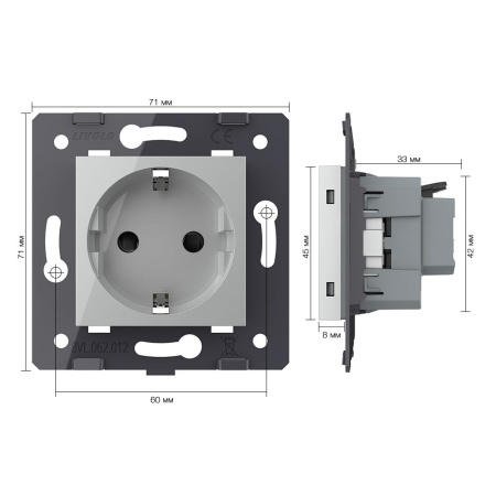 Розетка электрическая с заземлением защитными шторками 16A, зажимы, цвет серый (механизм) Livolo