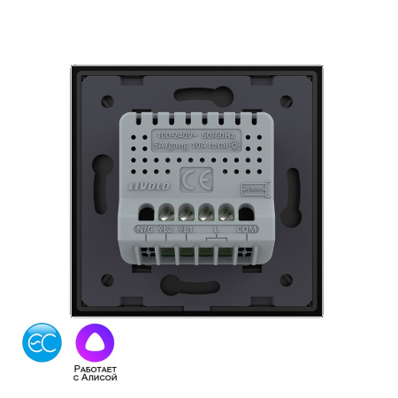 Двухклавишный умный сенсорный выключатель EC, 1 пост, цвет черный Livolo