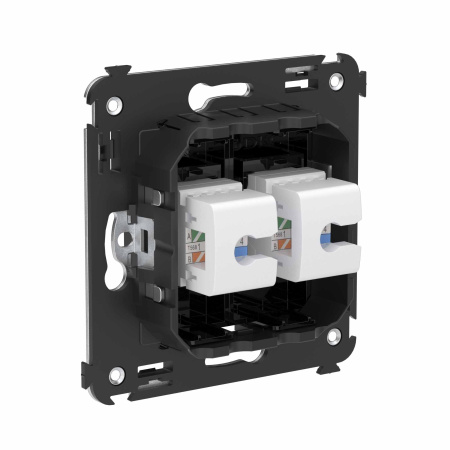 Телефонная розетка RJ-12 без шторки в стену двойная, "Avanti", "Черный квадрат" DKC