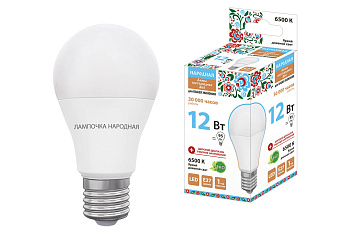 Лампа светодиодная НЛ-LED-A60-12 Вт-230 В-6500 К-Е27, (60х108 мм), Народная TDM Лампа светодиодная НЛ-LED-A60-12 Вт-230 В-6500 К-Е27, (60х108 мм), Народная TDM