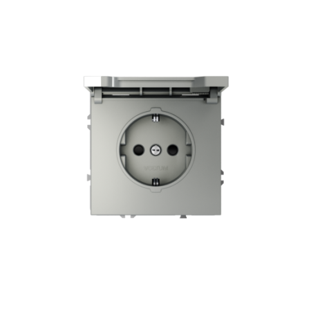 Розетка встраиваемая Voltum S70 с заземлением, защитными шторками и крышкой 16А, (сталь)