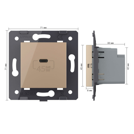 Розетка USB type C с блоком питания 45W, цвет золотой (механизм) Livolo Розетка USB type C с блоком питания 45W, цвет золотой (механизм) Livolo