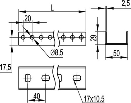 П-образный профиль PSM, L400, толщ.2,5 мм DKC