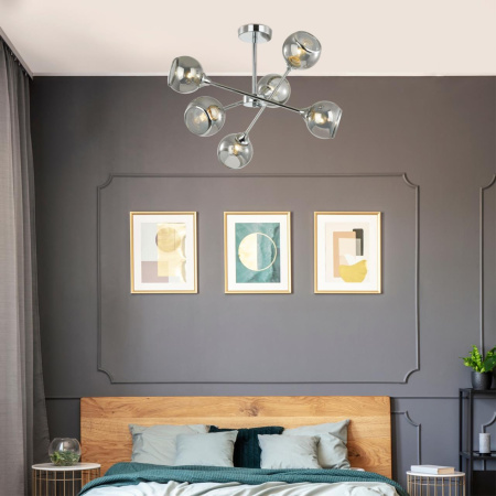 Люстра потолочная E27 6*60W 220V SANDRA хром,дымчатый LUMION