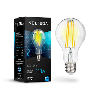 Лампа св/д E27 15Вт 4000K Прозрачный General purpose bulb 7103 Voltega Лампа св/д E27 15Вт 4000K Прозрачный General purpose bulb 7103 Voltega