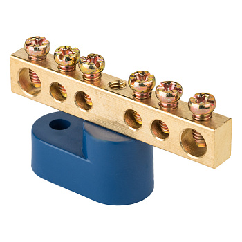 Шина "0" N (6х9мм) 6 отверстий латунь синий угловой изолятор PROxima EKF