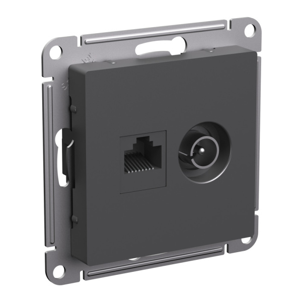 ATLASDESIGN Механизм розетки двойная ТВ + компьютерная RJ45 5Е БАЗАЛЬТ