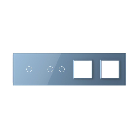 Панель для 2-х сенсорных выключателей и 2-х розеток, 3 клавиши (1+2), цвет синий, стекло Livolo