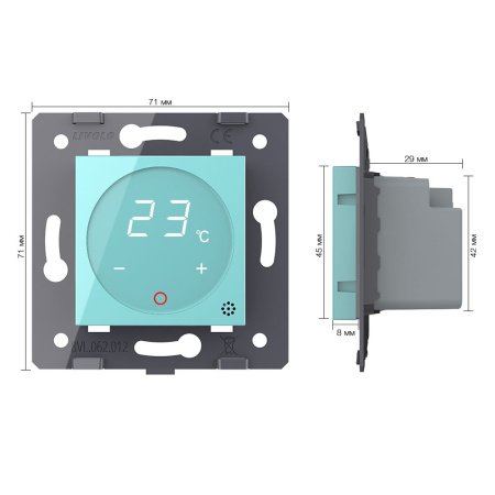 Терморегулятор пола 16А, сенсорное управление, датчик воздуха, Зеленый (механизм) Livolo