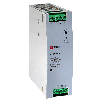 Блок питания на DIN рейку 150Вт, Uвх ~ 220 В AC, Uвых - 24 В DC постоянного тока EKF