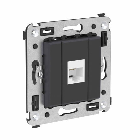 Телефонная розетка RJ-12 без шторки в стену одинарная, "Avanti", "Черный матовый" DKC