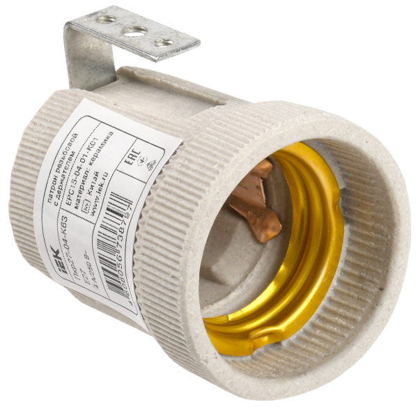Патрон с держателем Пкр27-04-К63 Е27 керамика IEK Патрон с держателем Пкр27-04-К63 Е27 керамика IEK