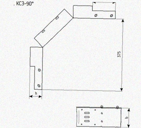 Лоток замковый перфорированный КСЗ 200х65-90 УХЛ1 для поворота трассы вниз на 90, оцинкованный лист, S1,0