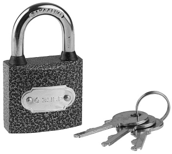 Замок "Мастер" навесной, металлический корпус, закаленная дужка, 38мм ЗУБР