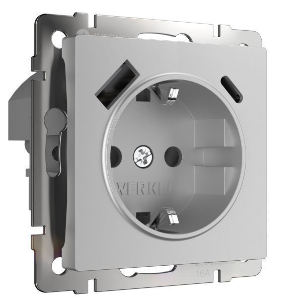 Розетка с быстрой зарядкой USB Type A+С серебряная Werkel