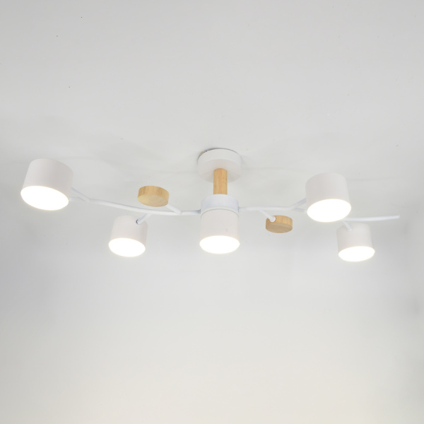 Люстра под лампу GCHL-5GX53-M Белая+Дерево Венто General