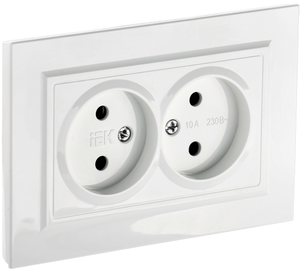 BRITE Розетка 2-местная без з/з без защитных шторок 10А в сборе РС12-2-БрБ белый IEK