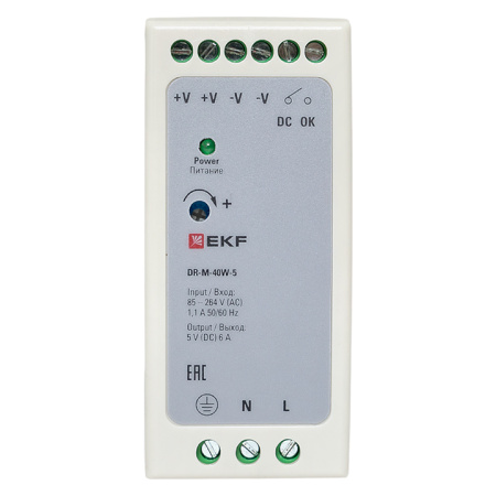 Блок питания на DIN рейку 40Вт, Uвх ~ 240 В AC m, Uвых - 5 В DC постоянного тока EKF
