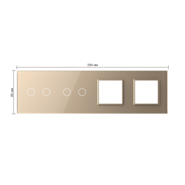 Панель для 2-х сенсорных выключателей и 2-х розеток, 4 клавиши (2+2), цвет золотой, стекло Livolo