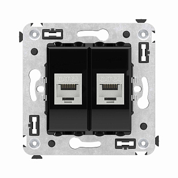 Компьютерная розетка RJ-45 без шторки в стену, кат.6А двойная экранированная, "Avanti", "Черный квадрат" DKC