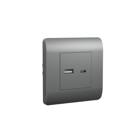 Розетка с/з со шторками, 16А+ USB двойная A+C, 5В/2,1А, серебряный NEW3-E CHINT